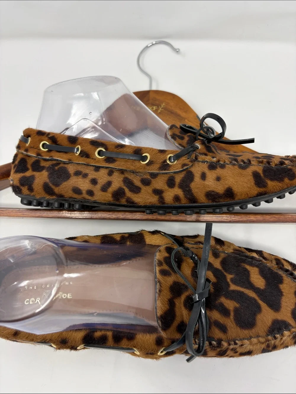The Original Car Shoe Calf Hair Leopard Print Moccasin Driving Loafers Size 7.5